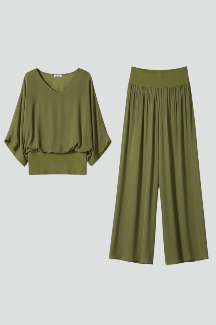 Natalie | Women's Chiffon Two-Piece Wide-Leg Set
