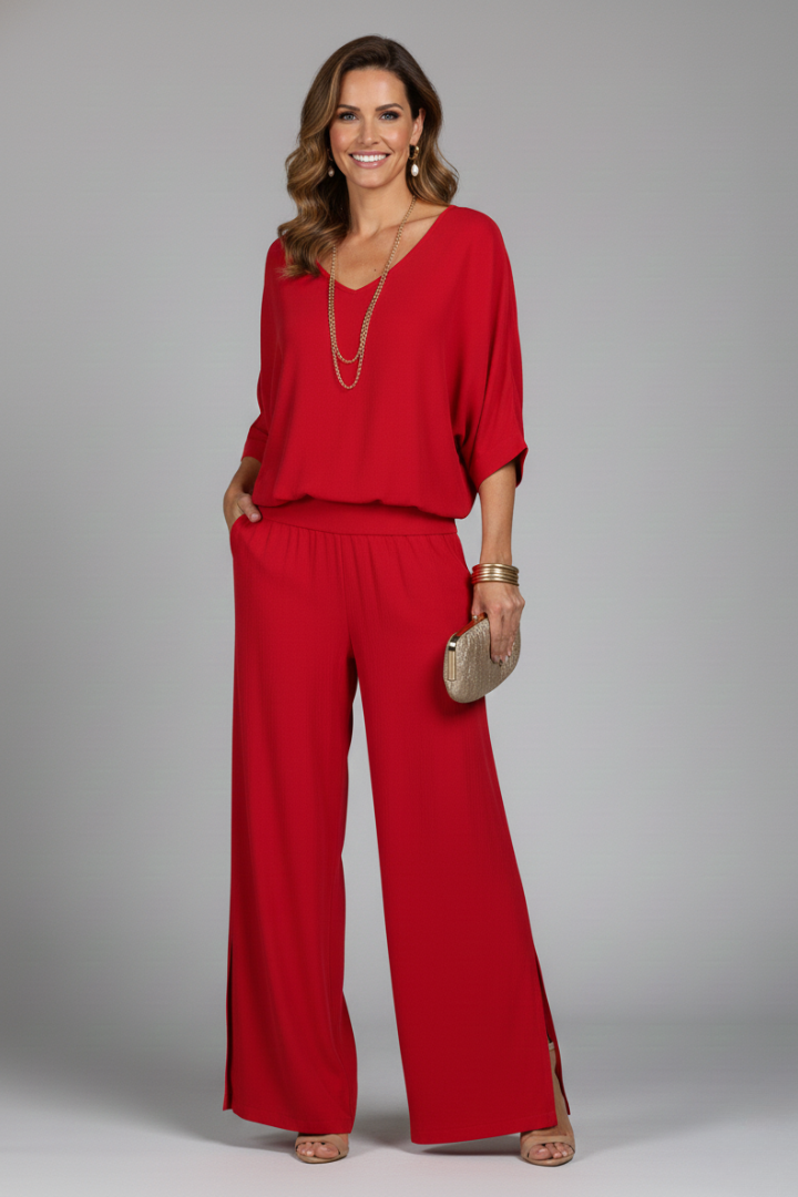 Natalie | Women's Chiffon Two-Piece Wide-Leg Set