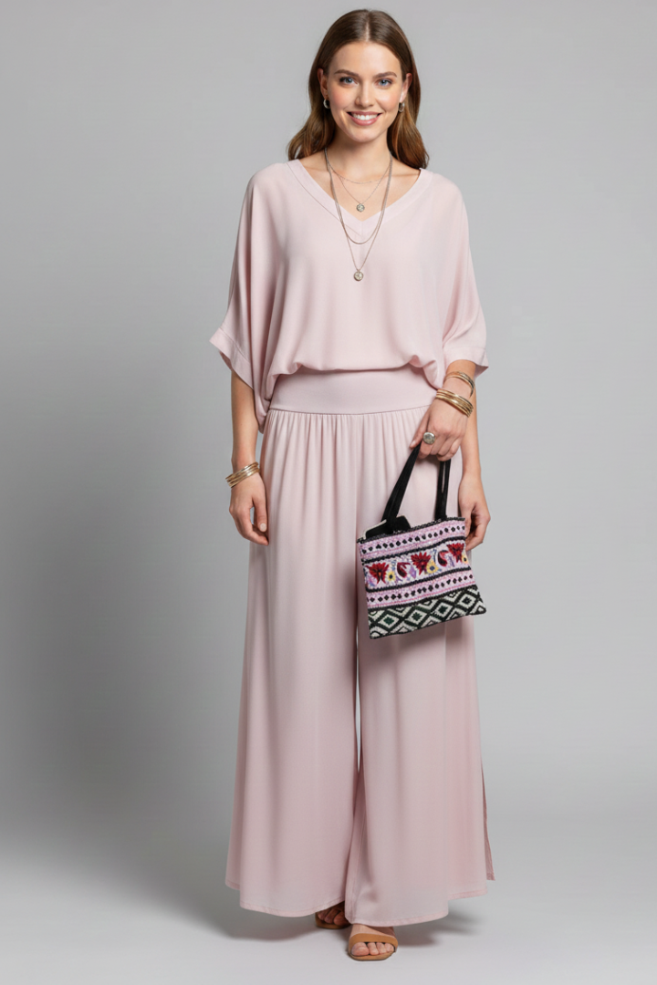 Natalie | Women's Chiffon Two-Piece Wide-Leg Set
