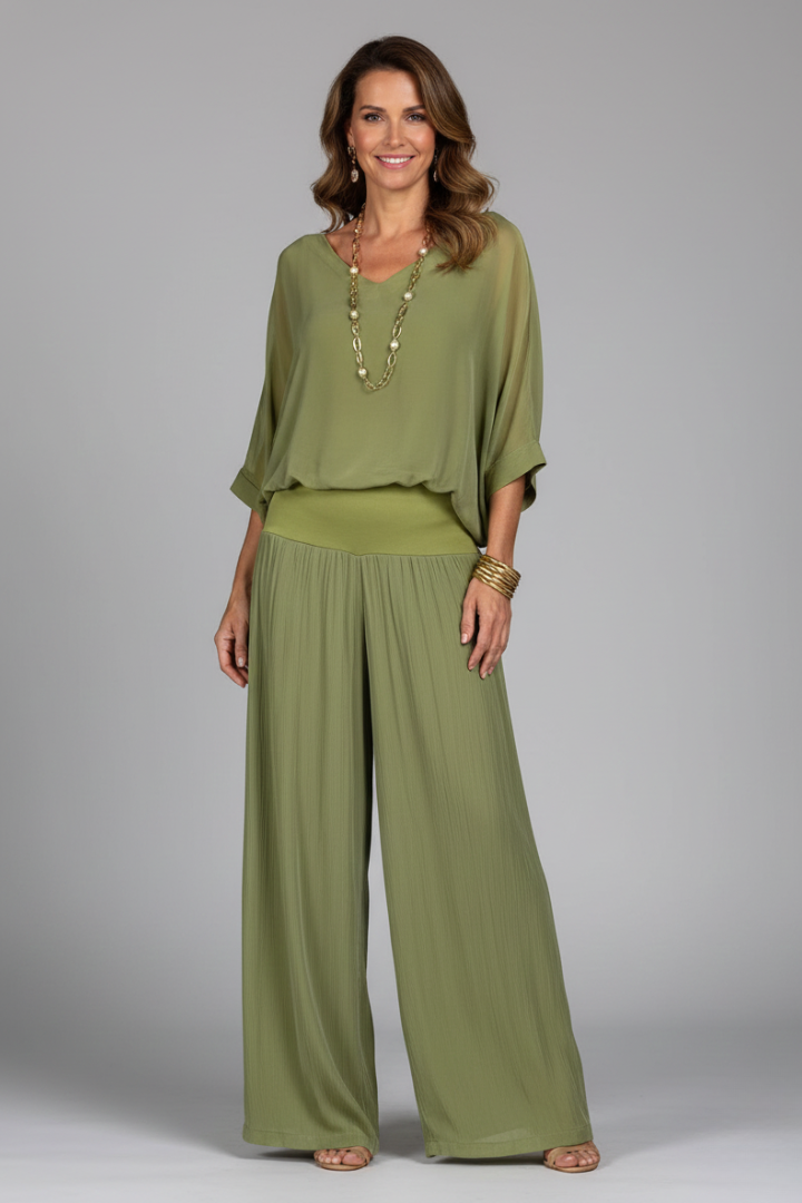 Natalie | Women's Chiffon Two-Piece Wide-Leg Set