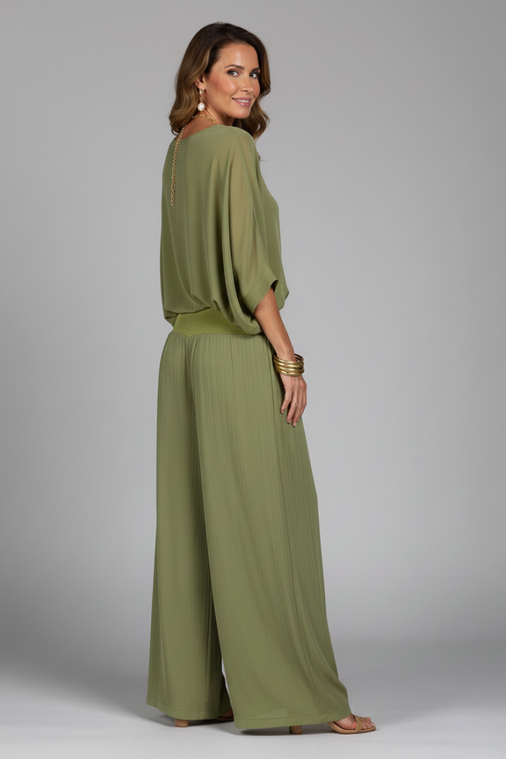 Natalie | Women's Chiffon Two-Piece Wide-Leg Set