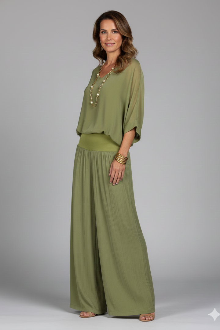 Natalie | Women's Chiffon Two-Piece Wide-Leg Set