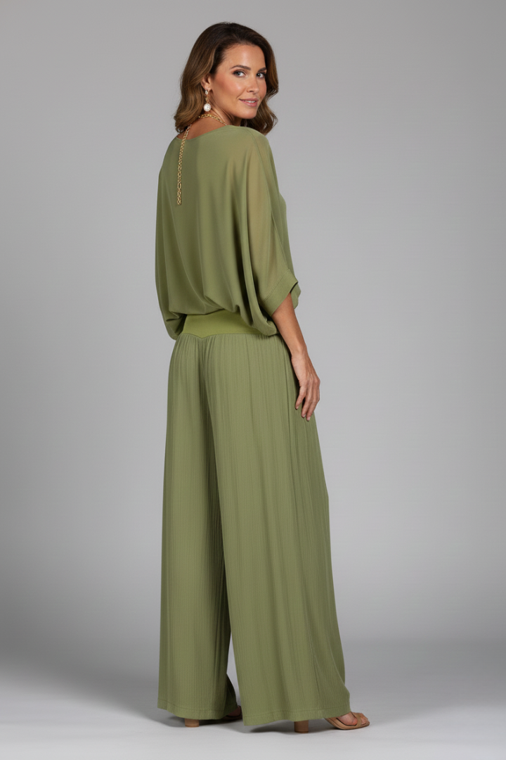 Natalie | Women's Chiffon Two-Piece Wide-Leg Set