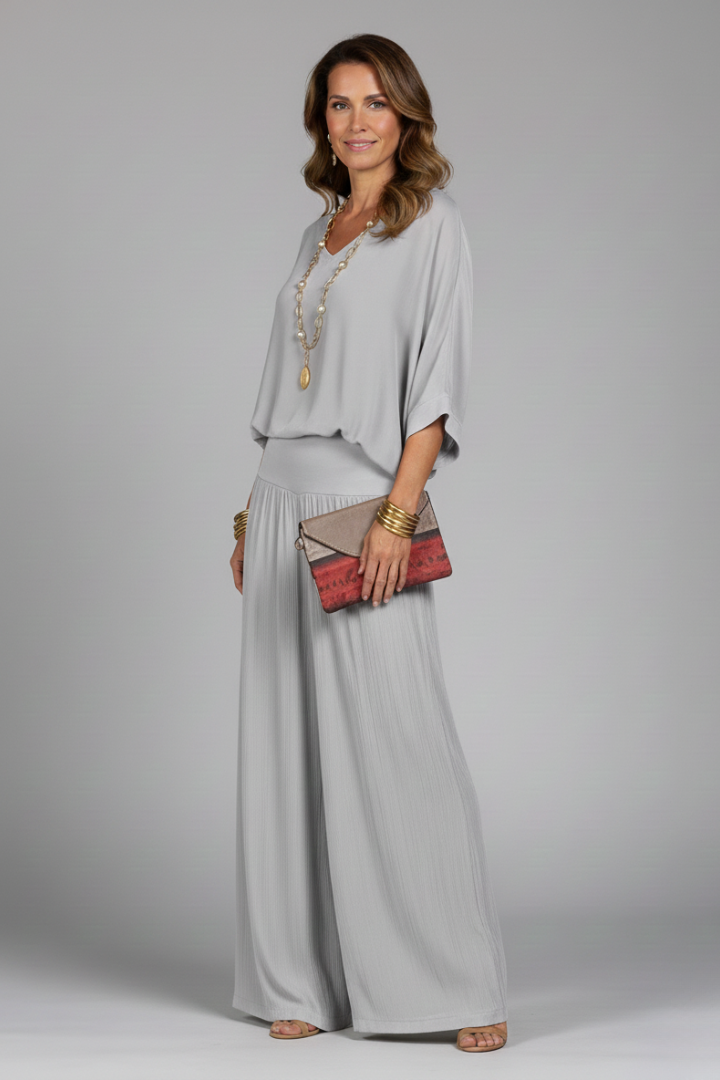 Natalie | Women's Chiffon Two-Piece Wide-Leg Set