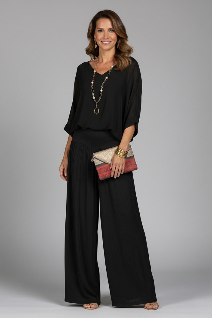 Natalie | Women's Chiffon Two-Piece Wide-Leg Set