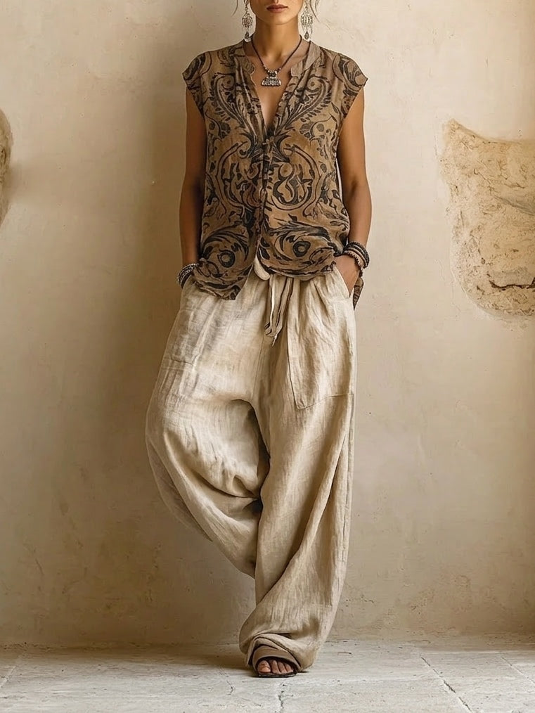 Natalie | Women's Relaxed Cotton-Linen Three-Piece Set