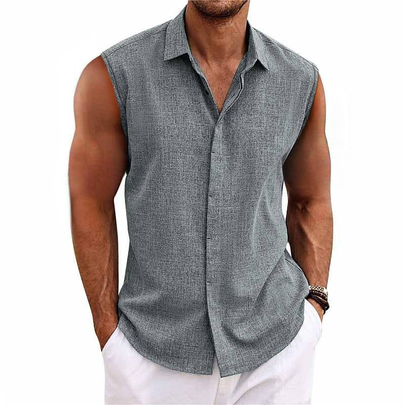 Nicolo | Men's Linen Blend Sleeveless Button-Down Shirt