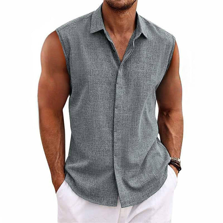 Nicolo | Men's Linen Blend Sleeveless Button-Down Shirt