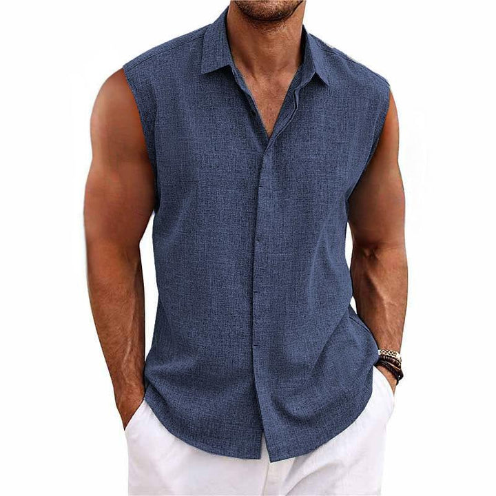 Nicolo | Men's Linen Blend Sleeveless Button-Down Shirt