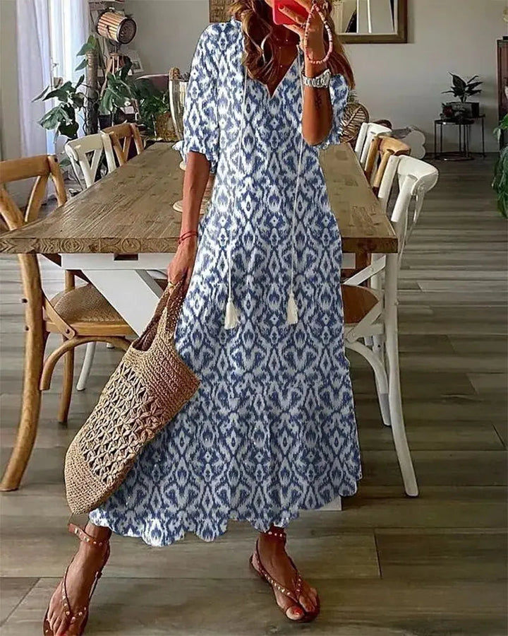 Énora | Women's Bohemian Lantern Sleeve Midi Dress
