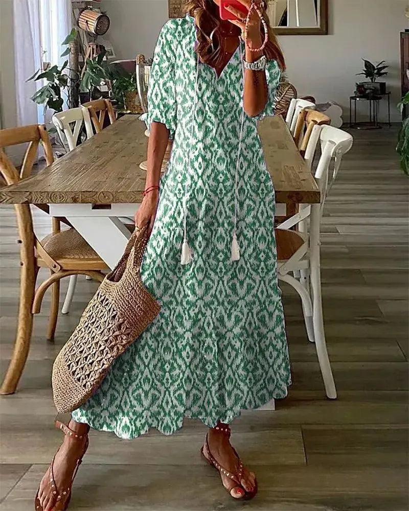 Énora | Women's Bohemian Lantern Sleeve Midi Dress