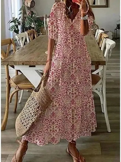 Énora | Women's Bohemian Lantern Sleeve Midi Dress