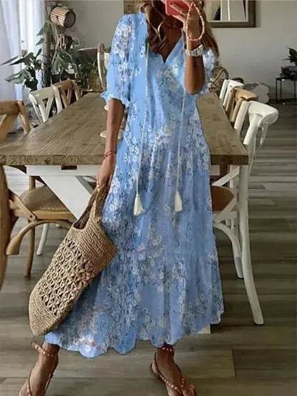 Énora | Women's Bohemian Lantern Sleeve Midi Dress