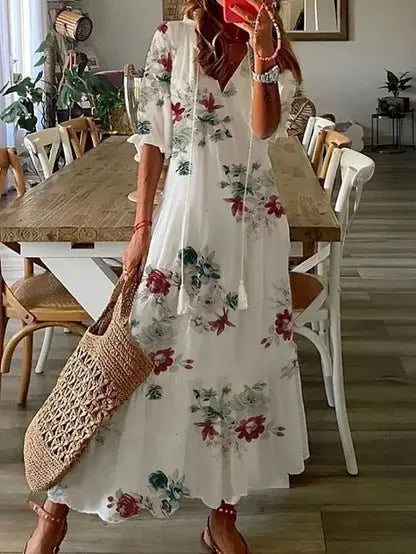 Énora | Women's Bohemian Lantern Sleeve Midi Dress