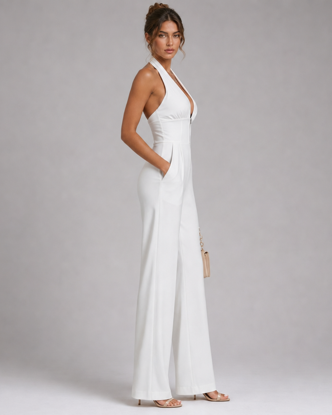 Nymera | Women's Halter Neck Wide Leg Sleeveless Jumpsuit