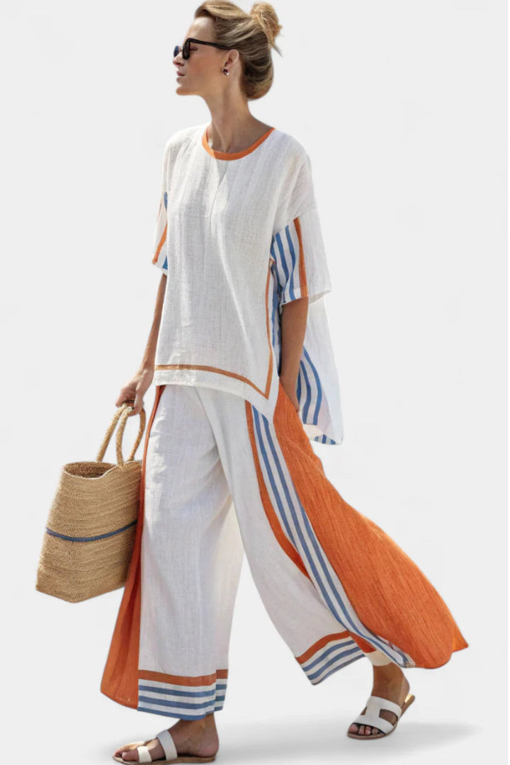Octavia | Women's Striped Flowing Wide-Leg Two-Piece Set