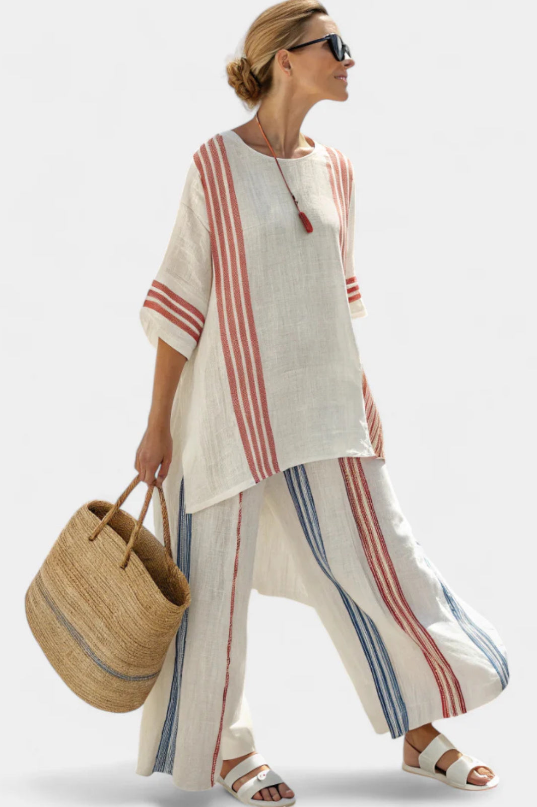 Octavia | Women's Striped Flowing Wide-Leg Two-Piece Set
