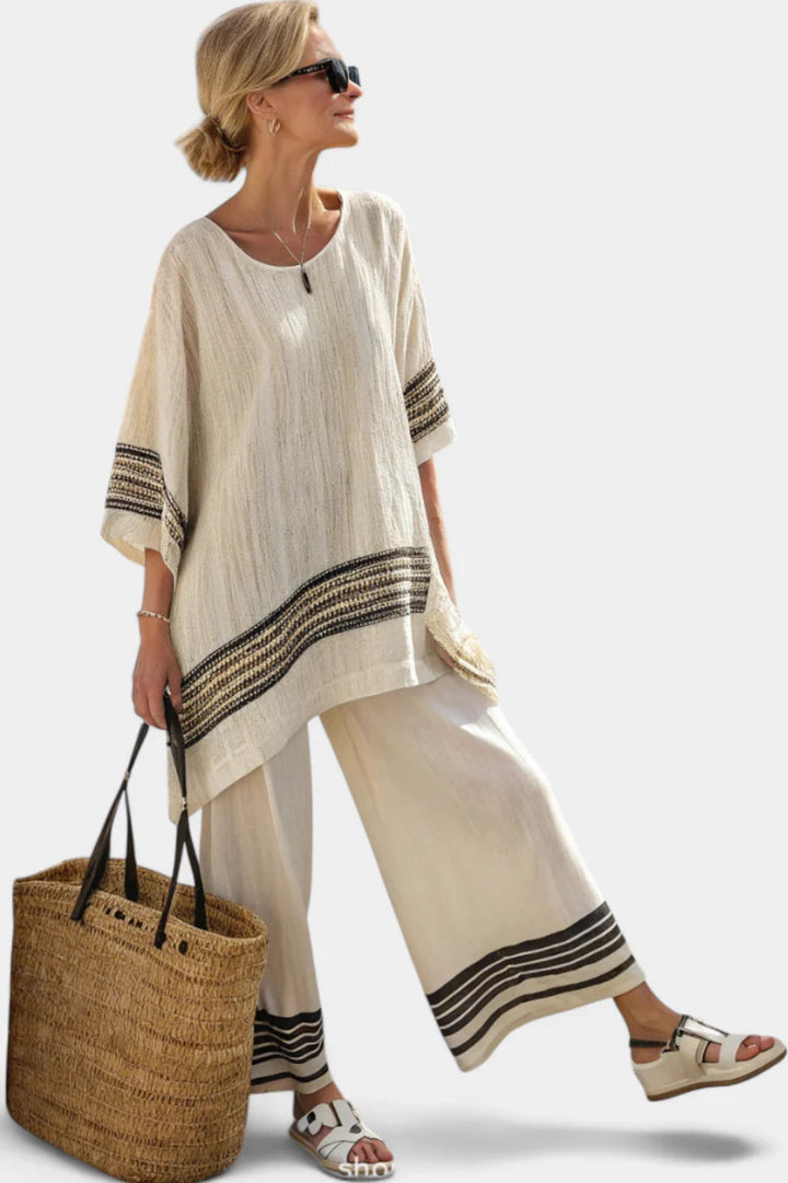 Octavia | Women's Striped Flowing Wide-Leg Two-Piece Set