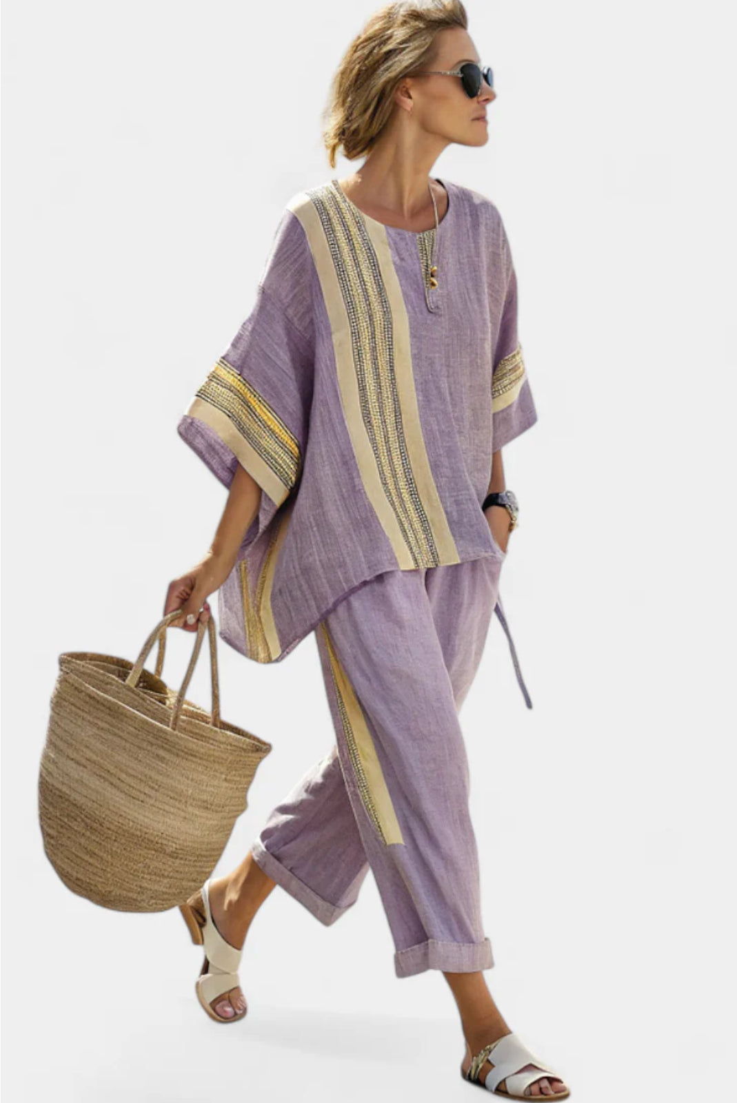 Octavia | Women's Striped Flowing Wide-Leg Two-Piece Set