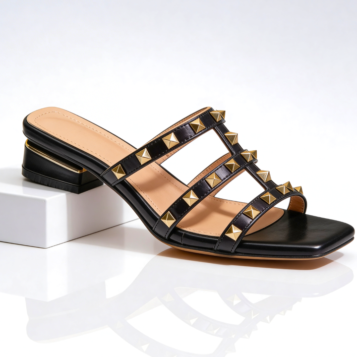 Odette | Women's Studded Square-Toe Leather Mule Sandals