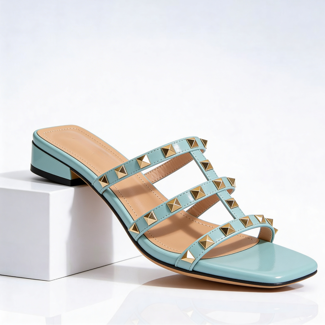 Odette | Women's Studded Square-Toe Leather Mule Sandals