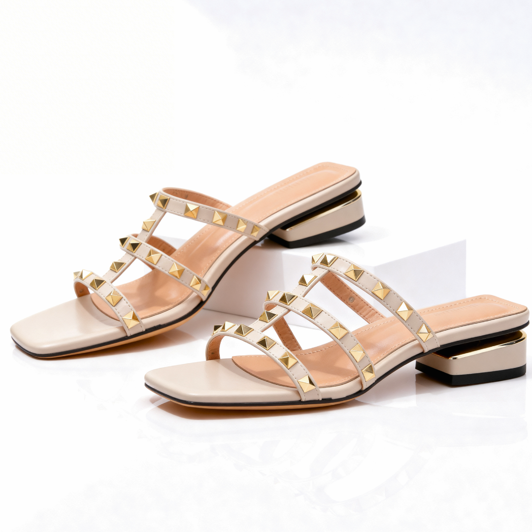 Odette | Women's Studded Square-Toe Leather Mule Sandals