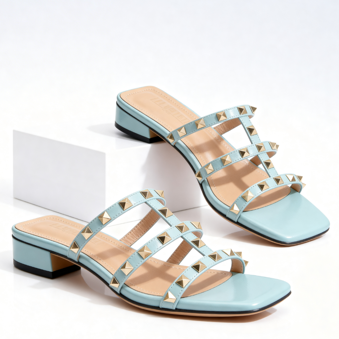 Odette | Women's Studded Square-Toe Leather Mule Sandals