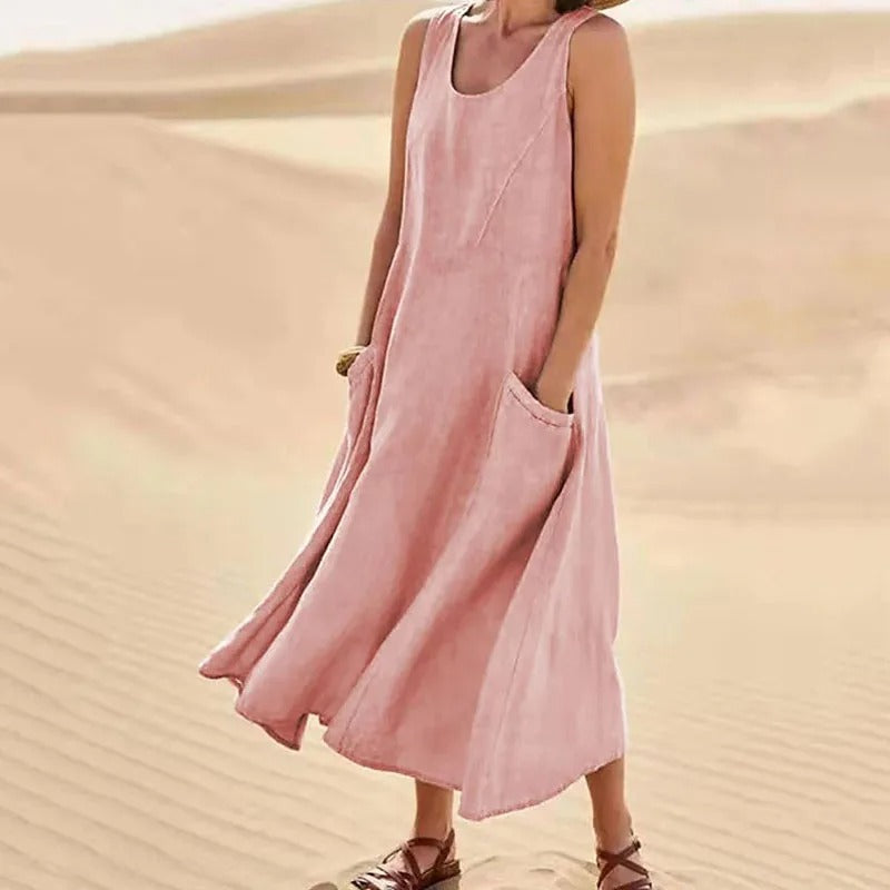 Olivia | Women's Breezy Linen Sleeveless Midi Dress
