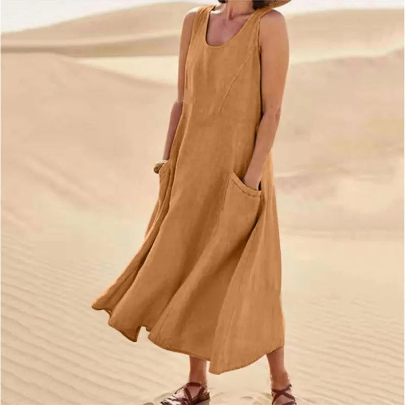 Olivia | Women's Breezy Linen Sleeveless Midi Dress