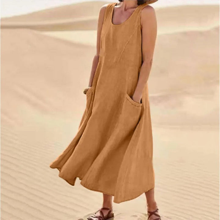 Olivia | Women's Breezy Linen Sleeveless Midi Dress