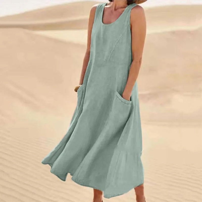 Olivia | Women's Breezy Linen Sleeveless Midi Dress