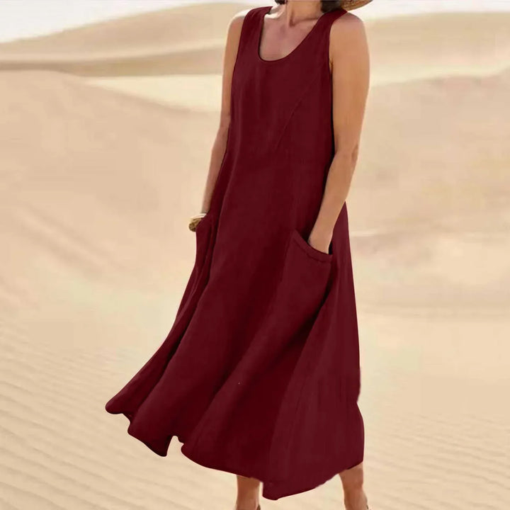 Olivia | Women's Breezy Linen Sleeveless Midi Dress