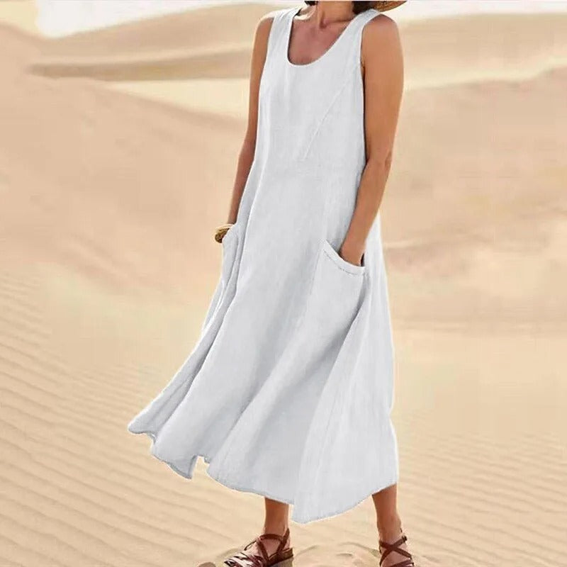 Olivia | Women's Breezy Linen Sleeveless Midi Dress