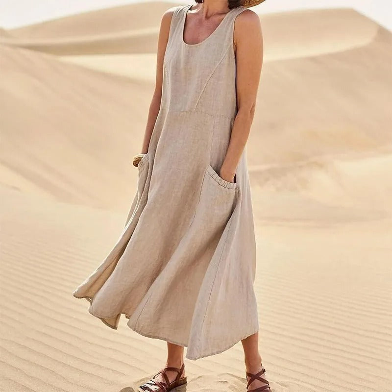 Olivia | Women's Breezy Linen Sleeveless Midi Dress