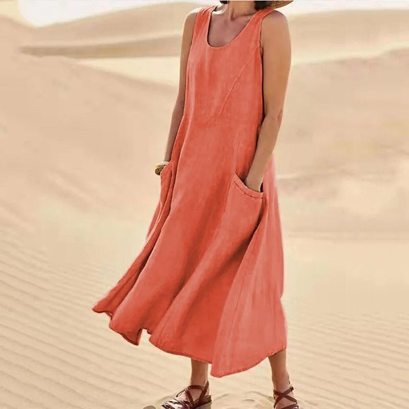 Olivia | Women's Breezy Linen Sleeveless Midi Dress