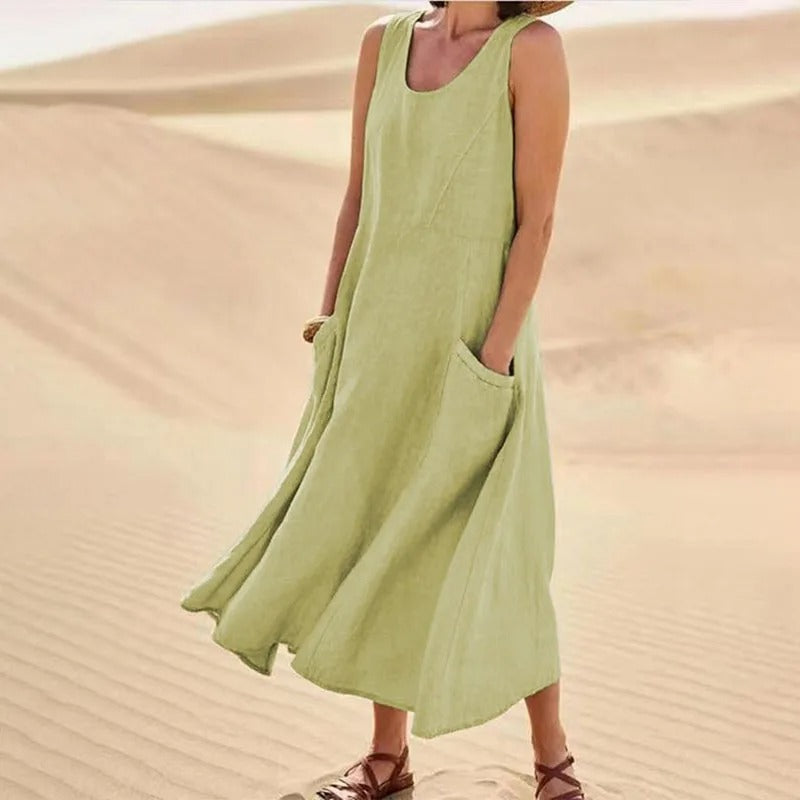Olivia | Women's Breezy Linen Sleeveless Midi Dress