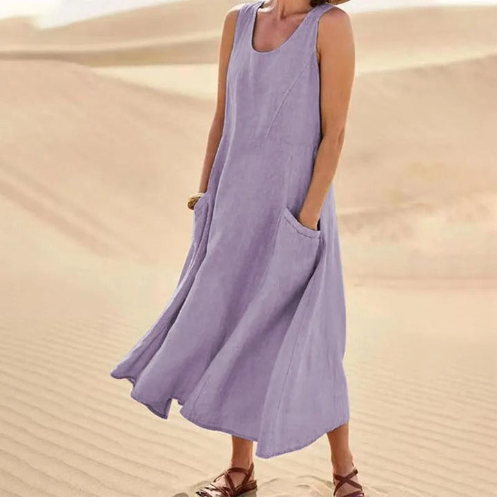 Olivia | Women's Breezy Linen Sleeveless Midi Dress