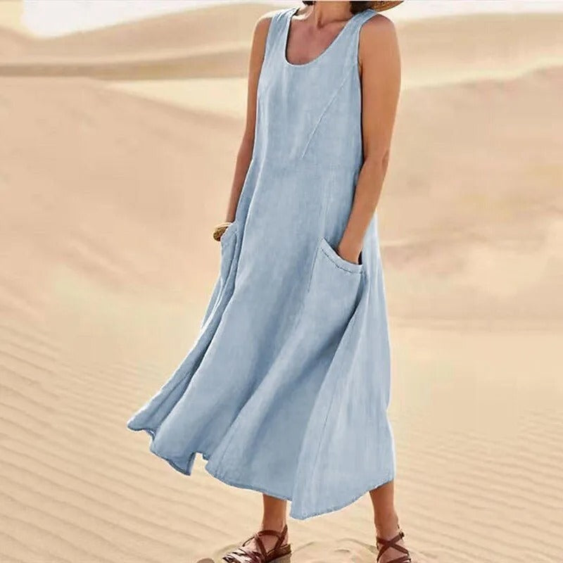 Olivia | Women's Breezy Linen Sleeveless Midi Dress