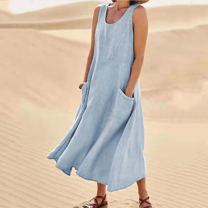 Olivia | Women's Breezy Linen Sleeveless Midi Dress
