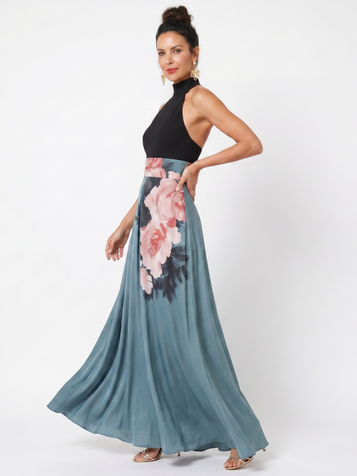 Olivia | Women's Halter Bodice Floral Maxi Dress with Front Slit