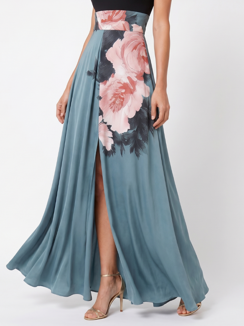 Olivia | Women's Halter Bodice Floral Maxi Dress with Front Slit