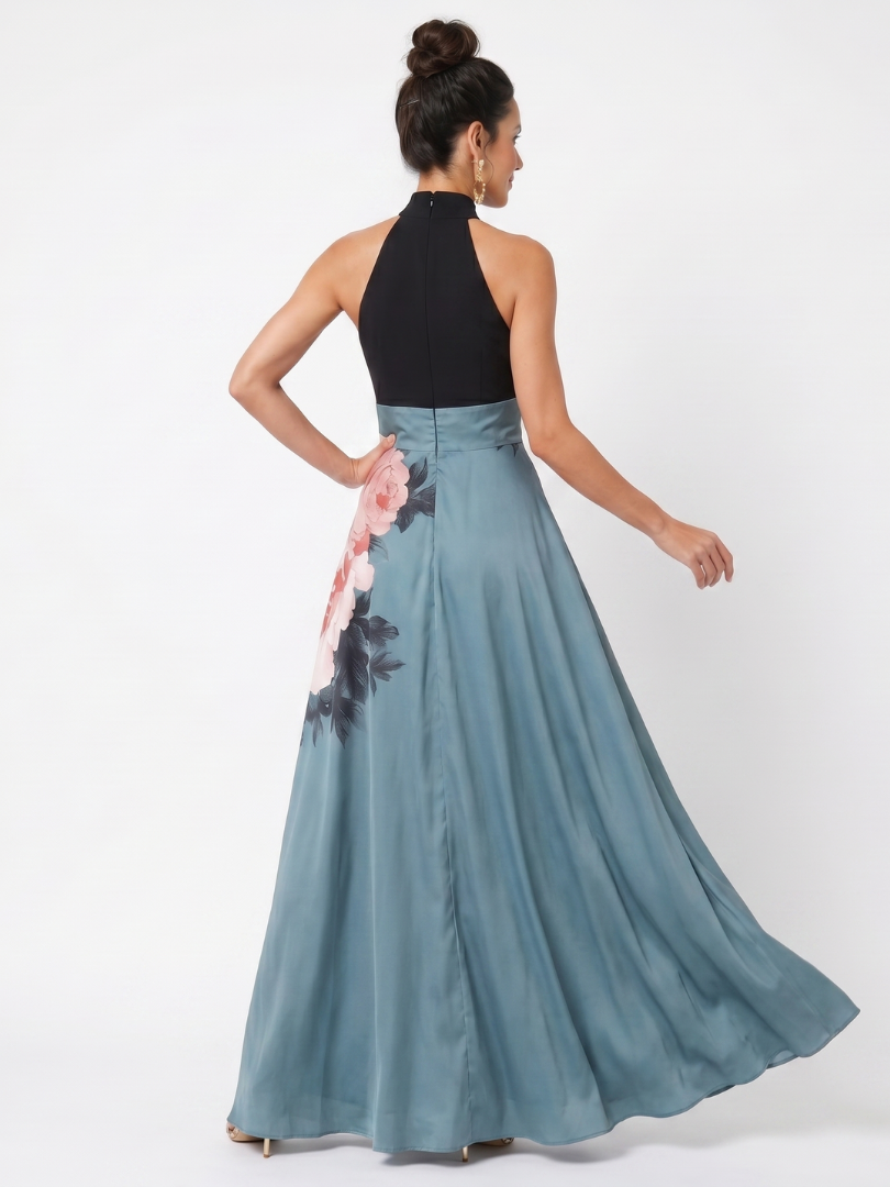 Olivia | Women's Halter Bodice Floral Maxi Dress with Front Slit