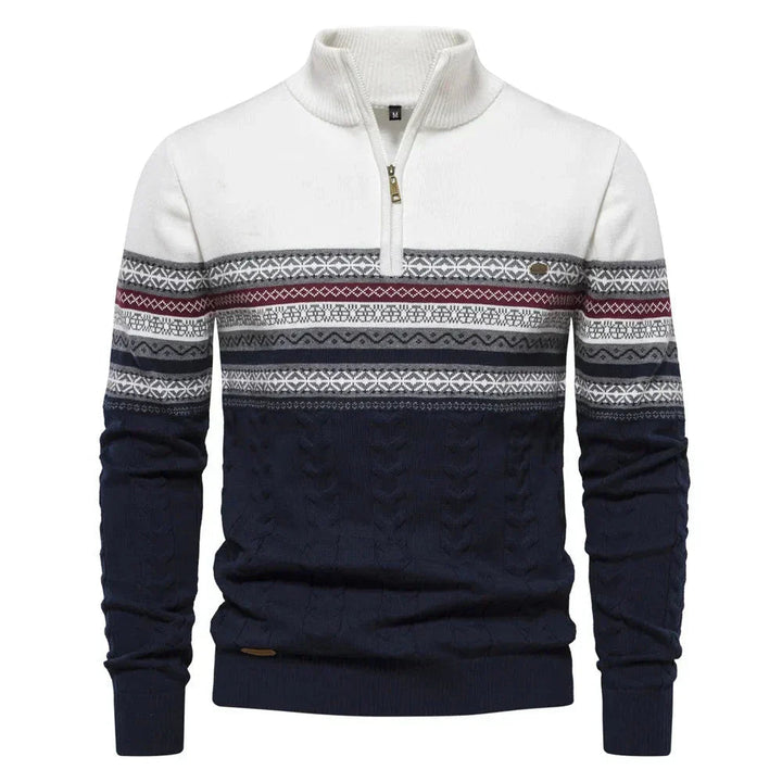 Olivier | Men's Patterned Band Quarter Zip Sweater