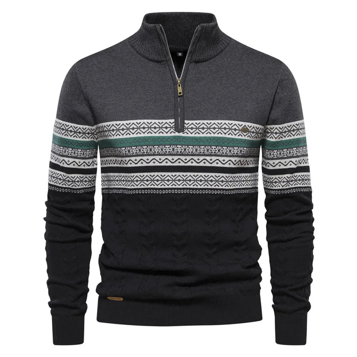 Olivier | Men's Patterned Band Quarter Zip Sweater