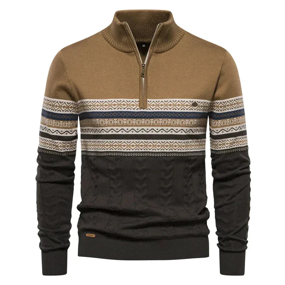 Olivier | Men's Patterned Band Quarter Zip Sweater