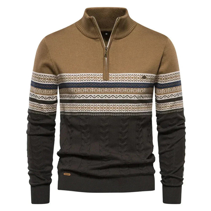 Olivier | Men's Patterned Band Quarter Zip Sweater