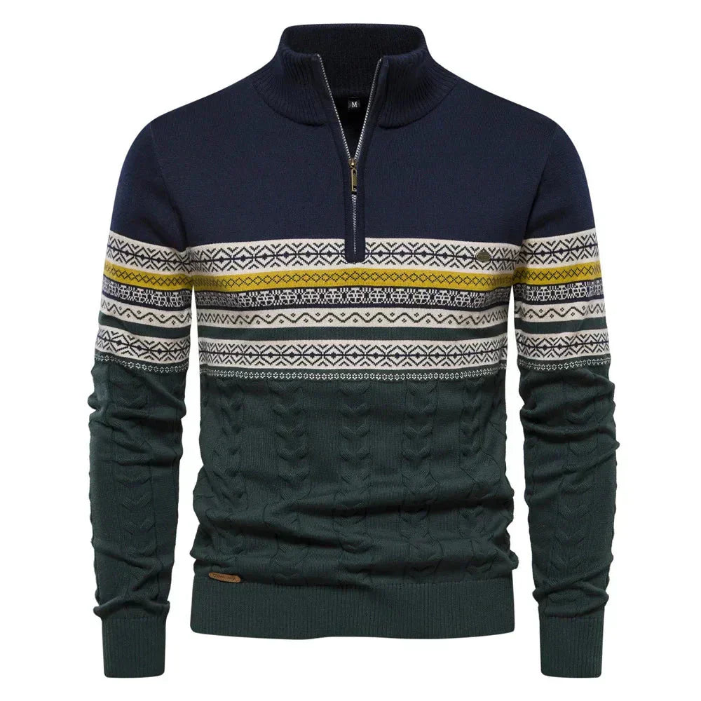 Olivier | Men's Patterned Band Quarter Zip Sweater