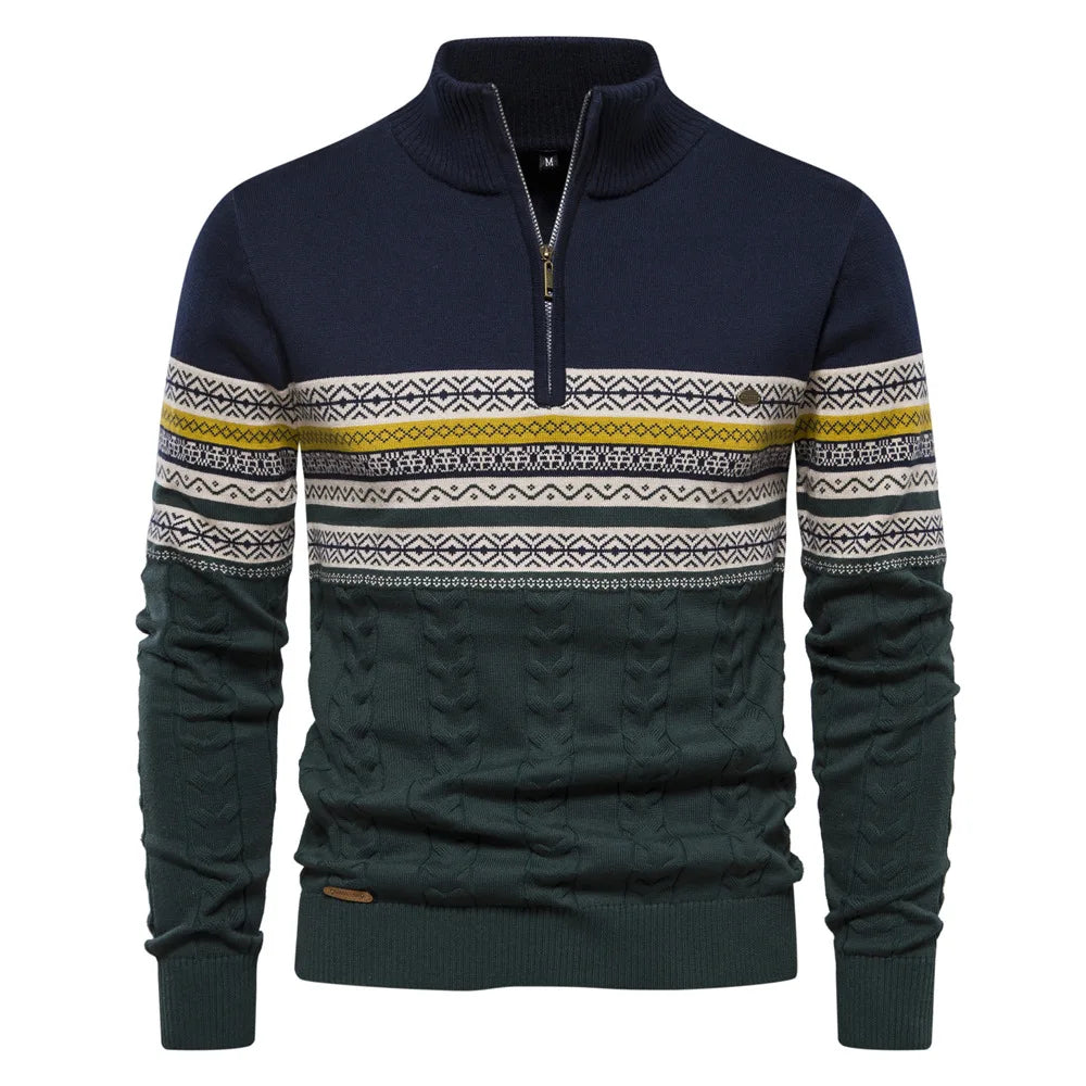 Olivier | Men's Patterned Band Quarter Zip Sweater