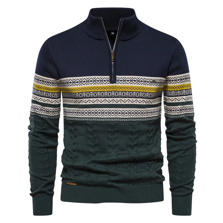 Olivier | Men's Patterned Band Quarter Zip Sweater