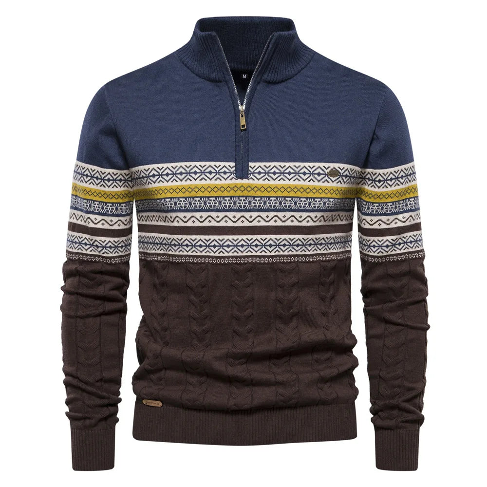 Olivier | Men's Patterned Band Quarter Zip Sweater